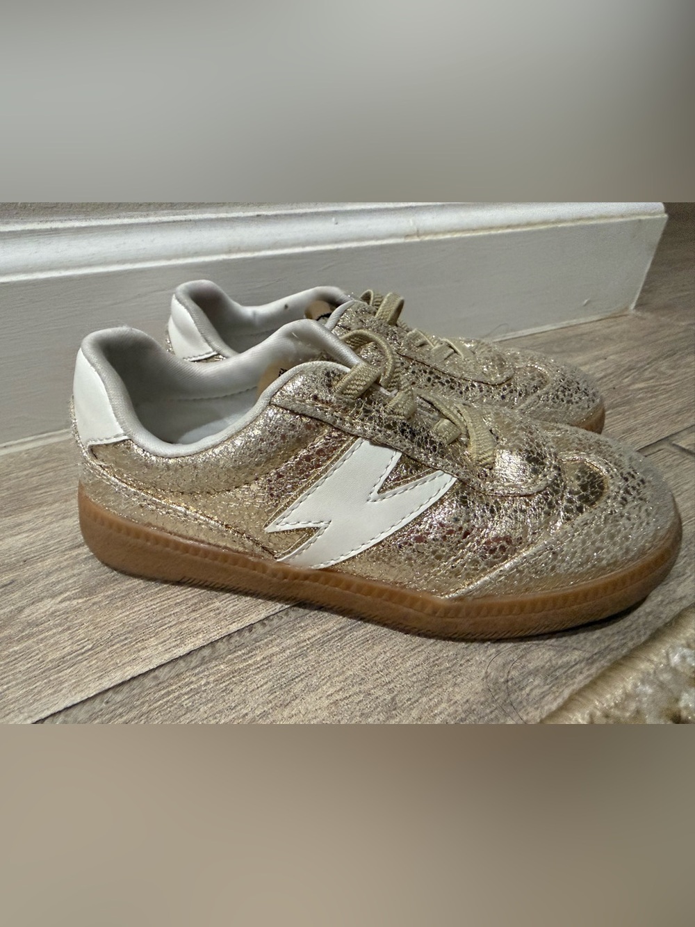 Steve Madden Kids Metallic Gold Sneakers with White Logo